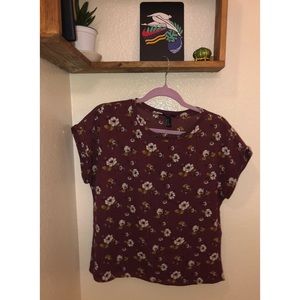 Sheer Burgundy Flower Print Top